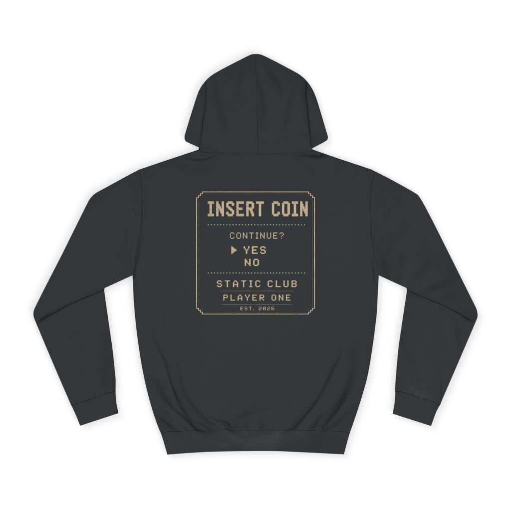 Insert Coin Hoodie – Retro Arcade Graphic Hoodie | STATIC CLUB Player One Collection
