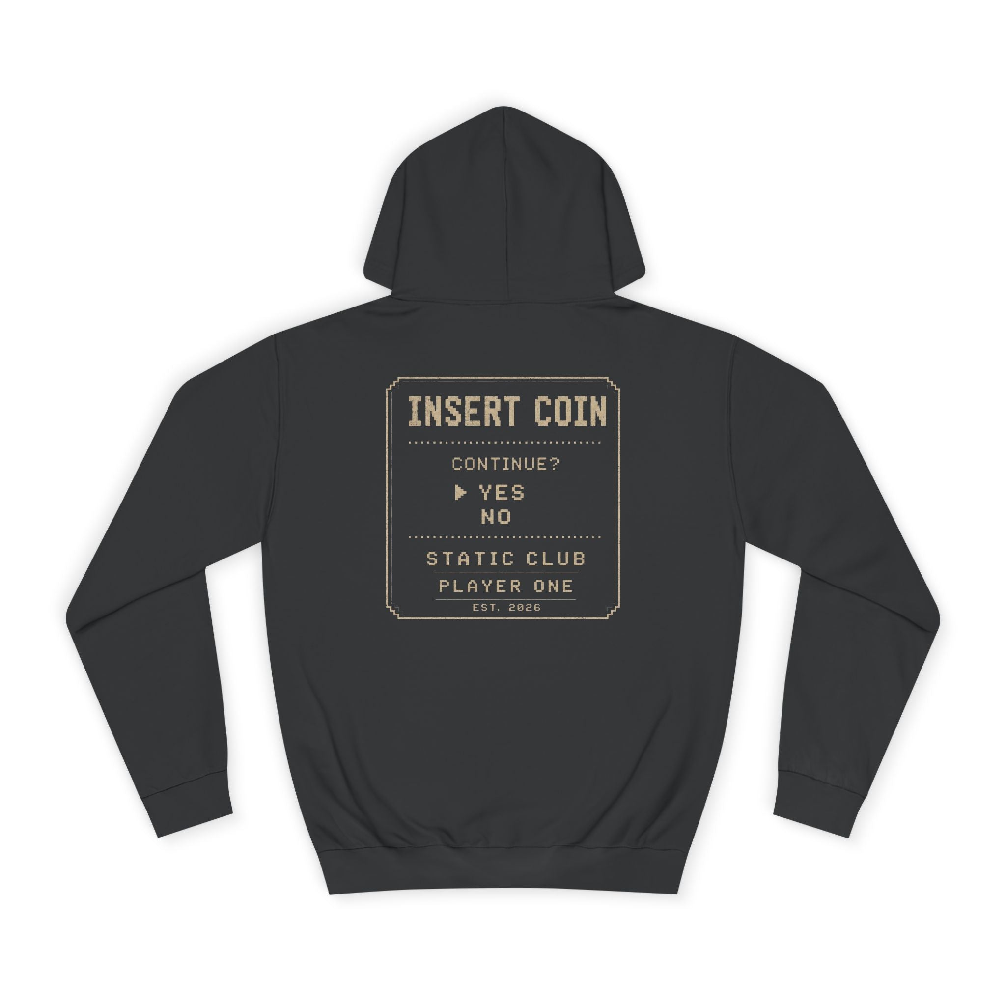 Insert Coin Hoodie – Retro Arcade Graphic Hoodie | STATIC CLUB Player One Collection