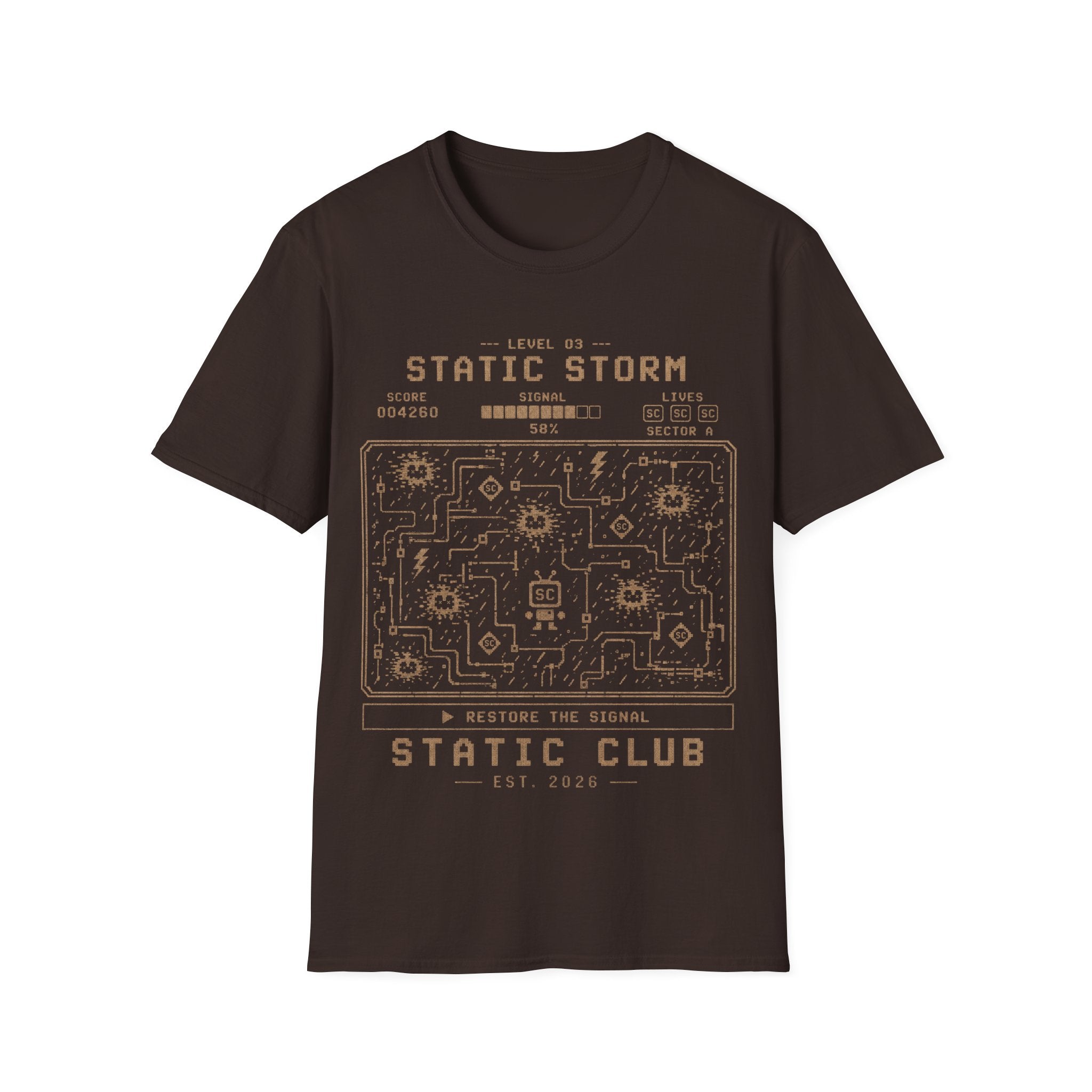 Signal Run Retro Arcade T-Shirt – Level 03: Static Storm