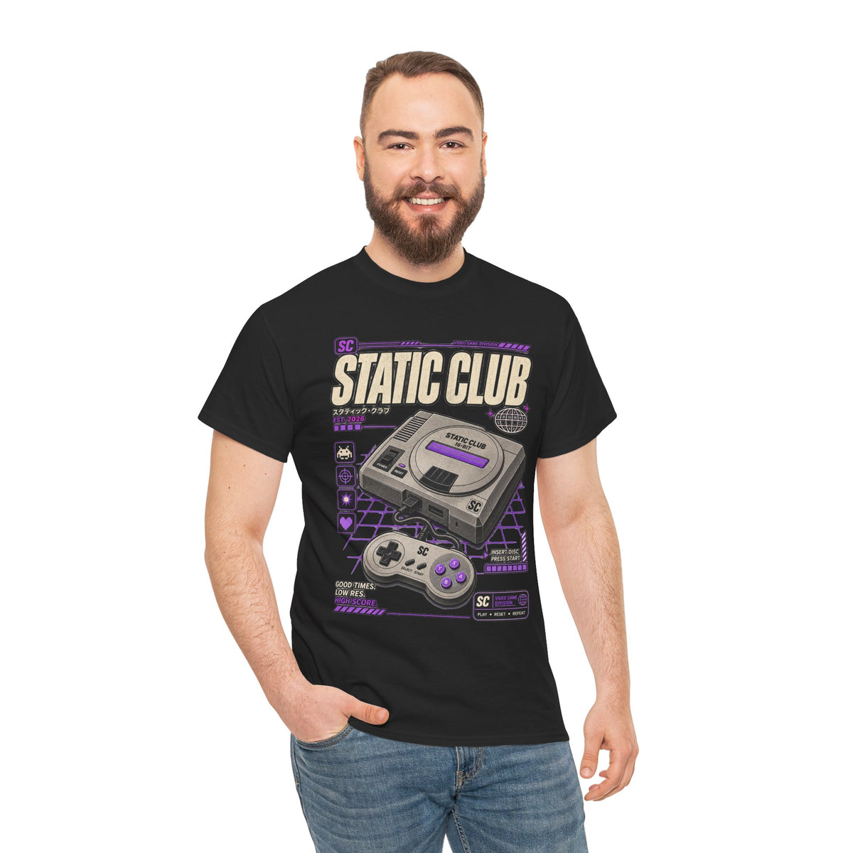 Retro Gaming T-Shirt — Static Club 16-Bit Console Graphic