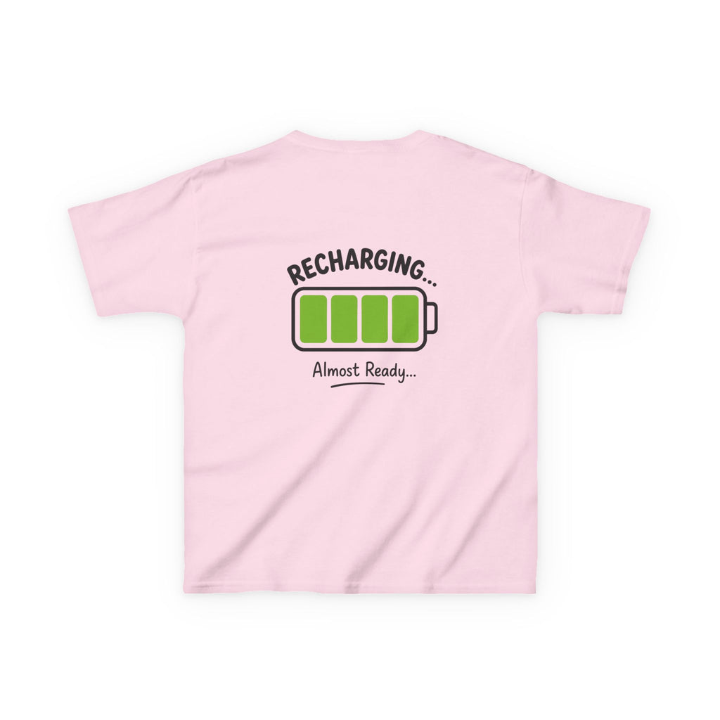 Kids T-Shirt – "Recharging... Almost Ready" Battery Graphic