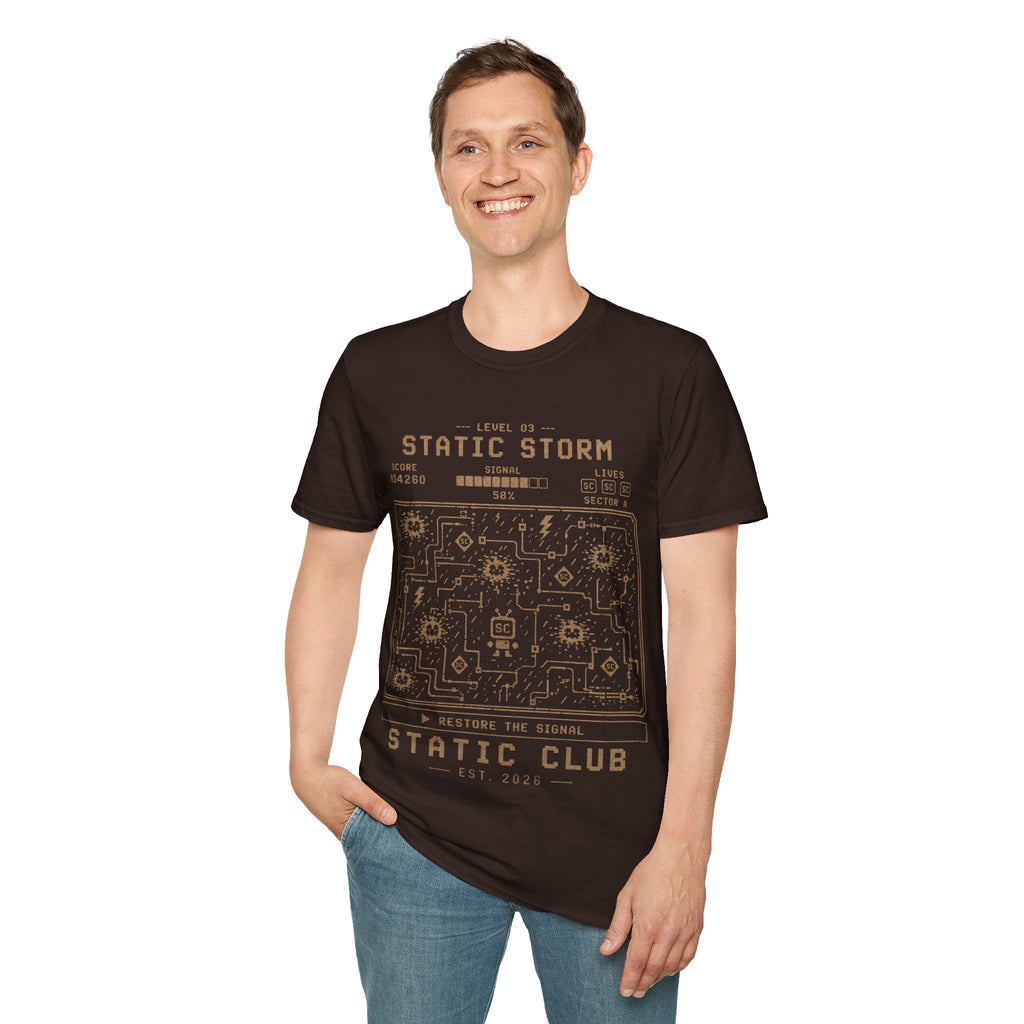 Signal Run Retro Arcade T-Shirt – Level 03: Static Storm