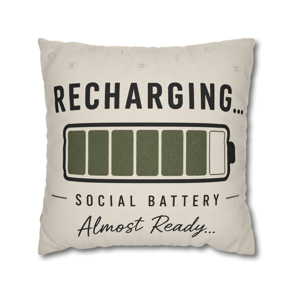 Recharging Social Battery Decorative Pillow Cover | Introvert Throw Cushion | Minimalist Neutral Home Décor | STATIC CLUB