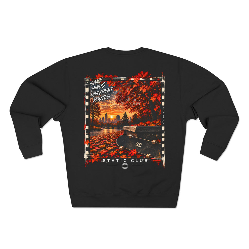 STATIC CLUB Autumn Crewneck Sweatshirt — “Same Minds. Different Routes.”