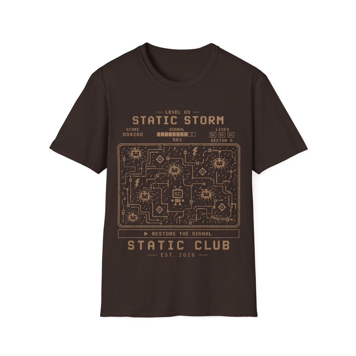 Signal Run Retro Arcade T-Shirt – Level 03: Static Storm