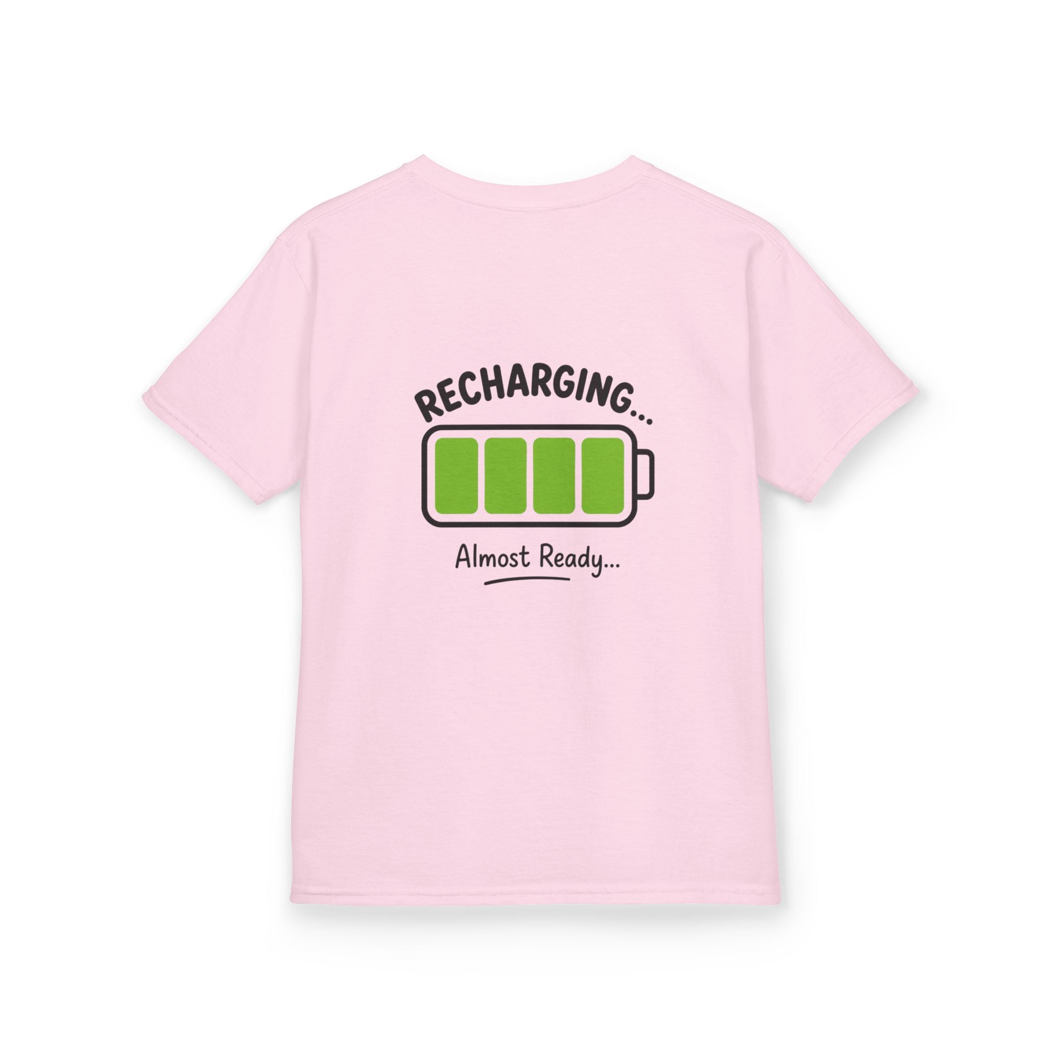 Kids T-Shirt – "Recharging... Almost Ready" Battery Graphic