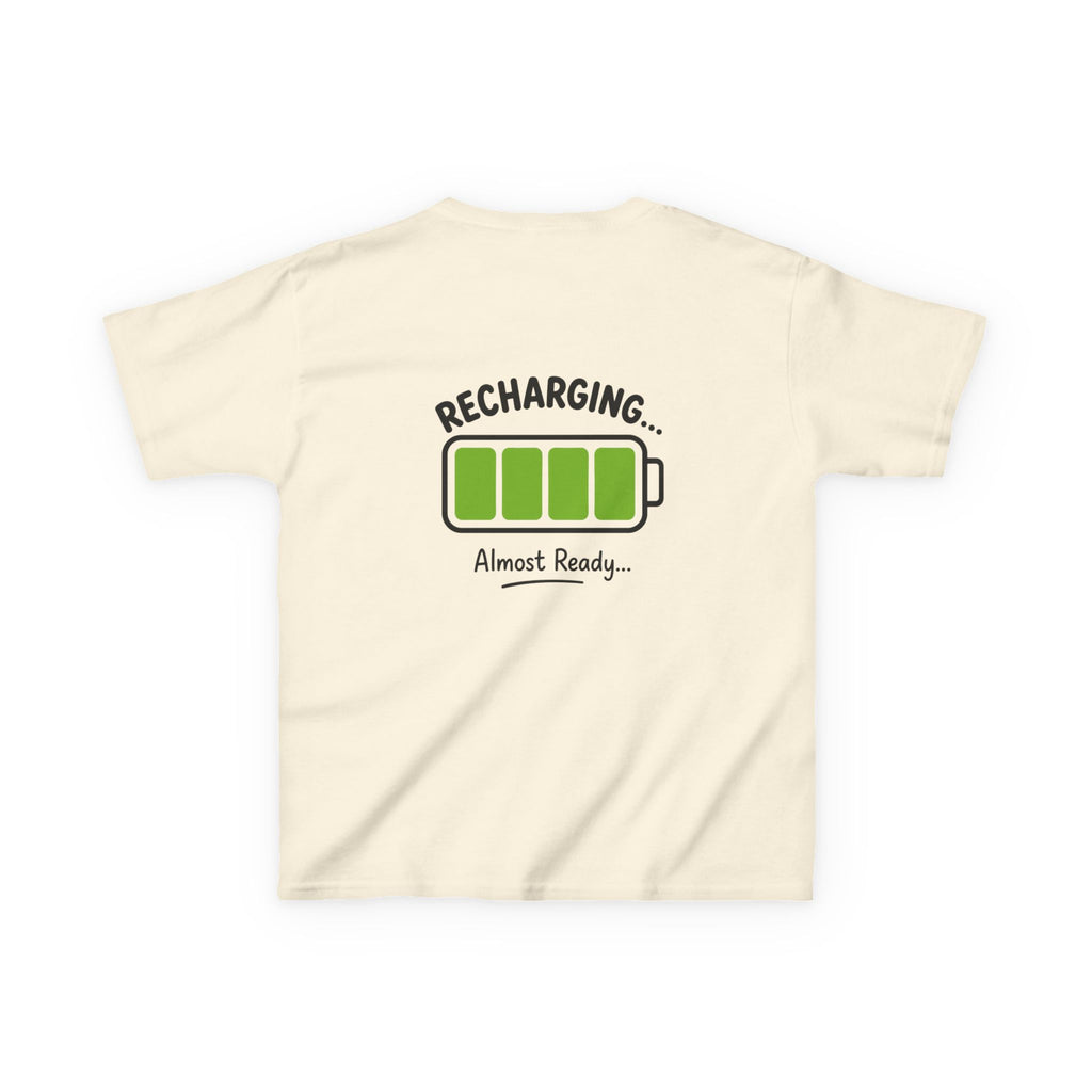 Kids T-Shirt – "Recharging... Almost Ready" Battery Graphic