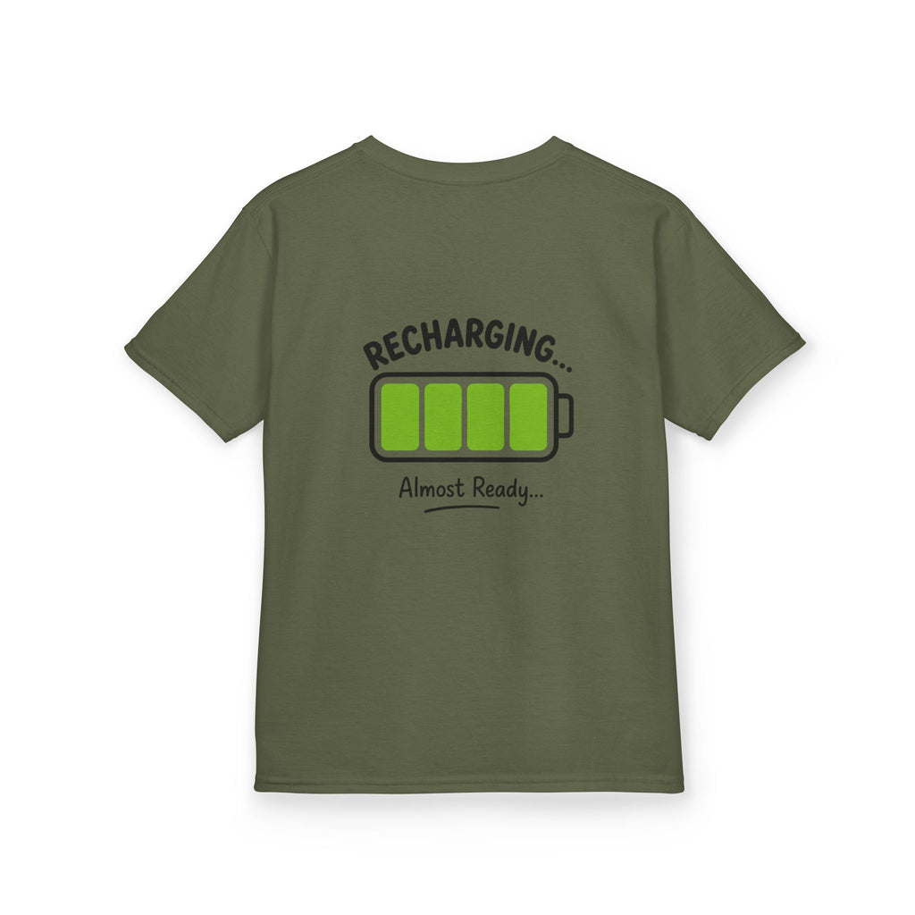 Kids T-Shirt – "Recharging... Almost Ready" Battery Graphic
