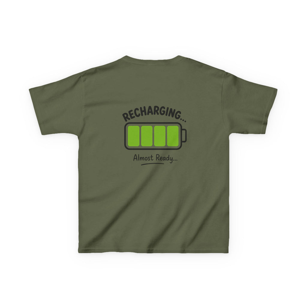 Kids T-Shirt – "Recharging... Almost Ready" Battery Graphic