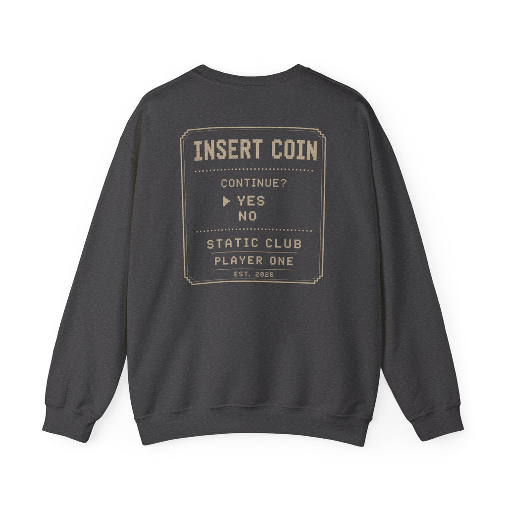 Insert Coin Crewneck Sweatshirt — Retro Arcade "Insert Coin" Vintage Gaming Sweatshirt