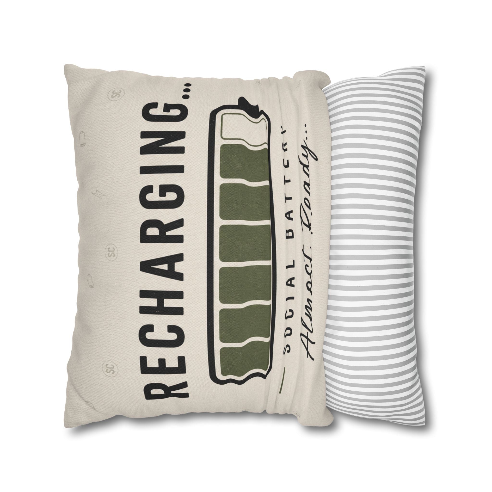 Recharging Social Battery Decorative Pillow Cover | Introvert Throw Cushion | Minimalist Neutral Home Décor | STATIC CLUB