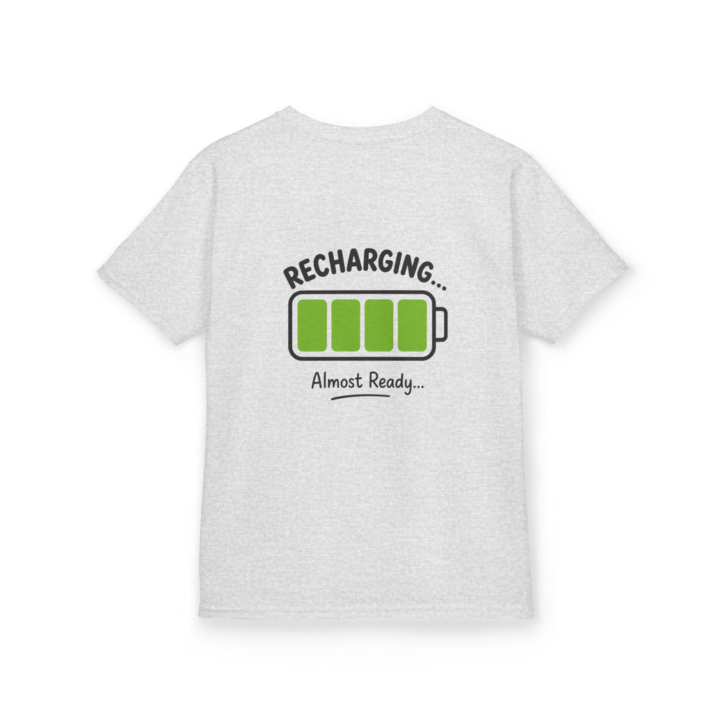 Kids T-Shirt – "Recharging... Almost Ready" Battery Graphic