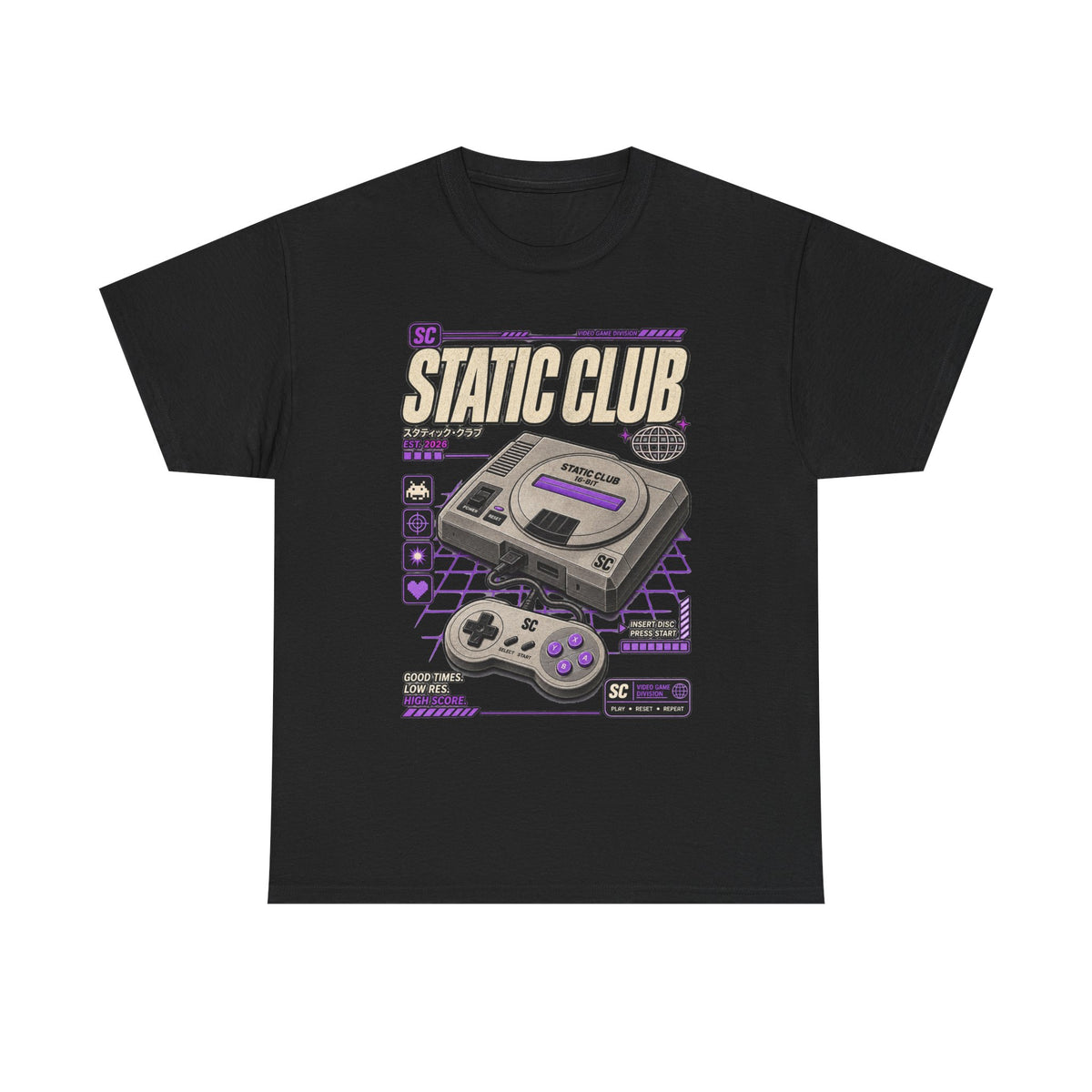 Retro Gaming T-Shirt — Static Club 16-Bit Console Graphic