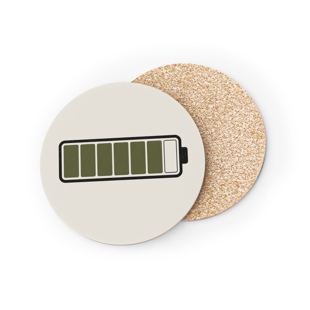 Battery Charge Cork Coasters | Minimalist Drink Coasters | Recharge Collection | STATIC CLUB