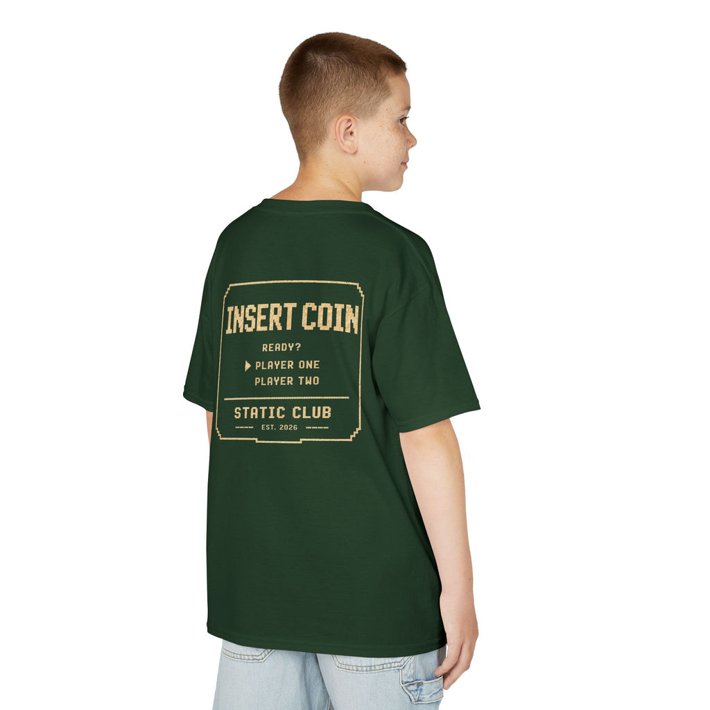 Kids Tee — Retro "Insert Coin" Arcade Gaming Shirt (Static Club)