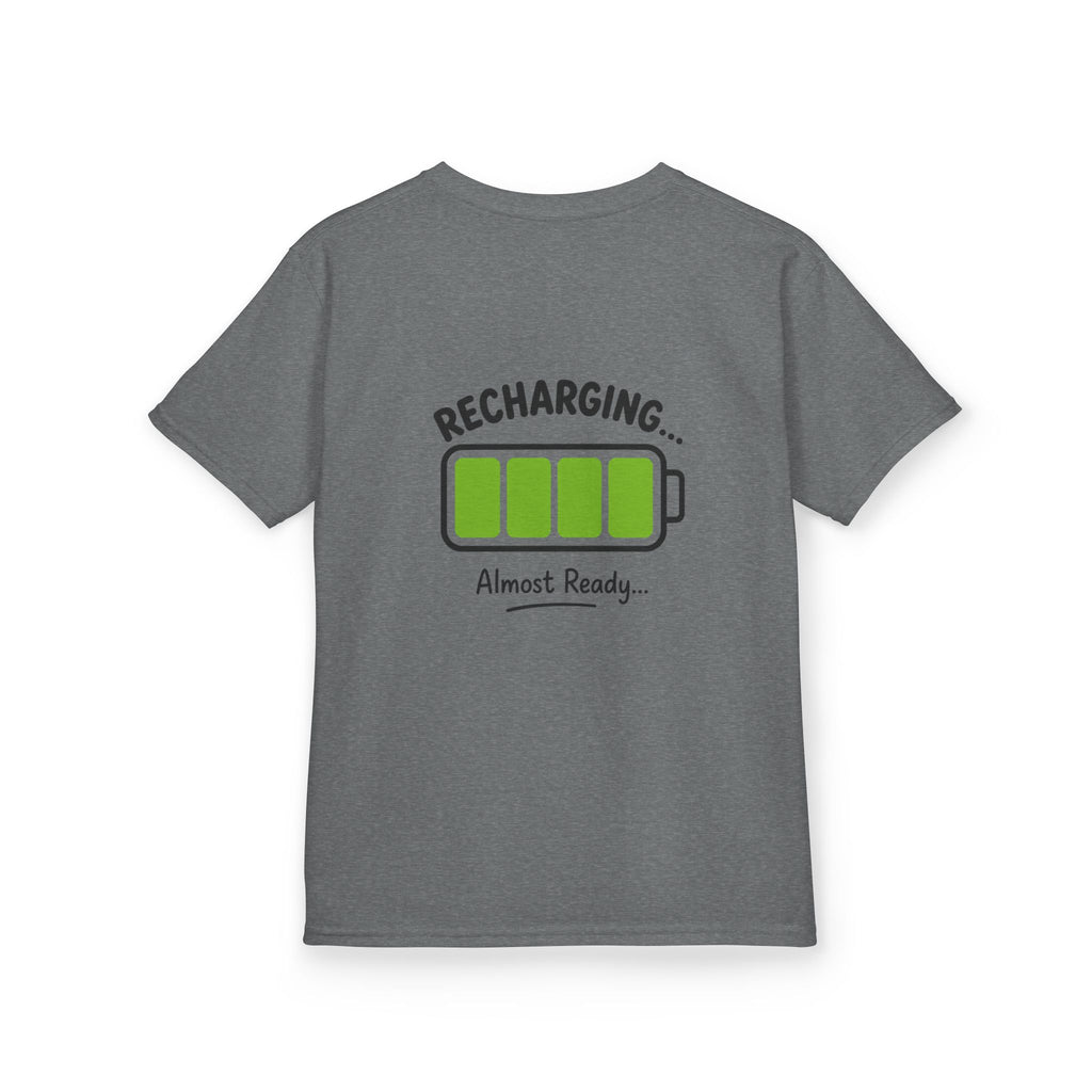 Kids T-Shirt – "Recharging... Almost Ready" Battery Graphic