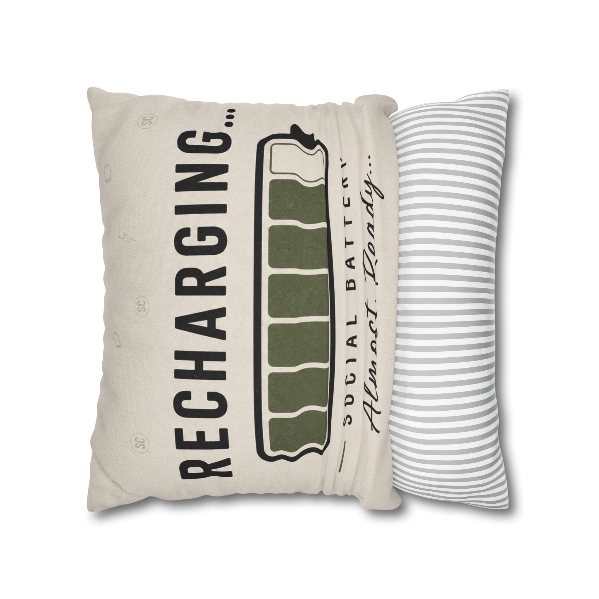 Recharging Social Battery Decorative Pillow Cover | Introvert Throw Cushion | Minimalist Neutral Home Décor | STATIC CLUB