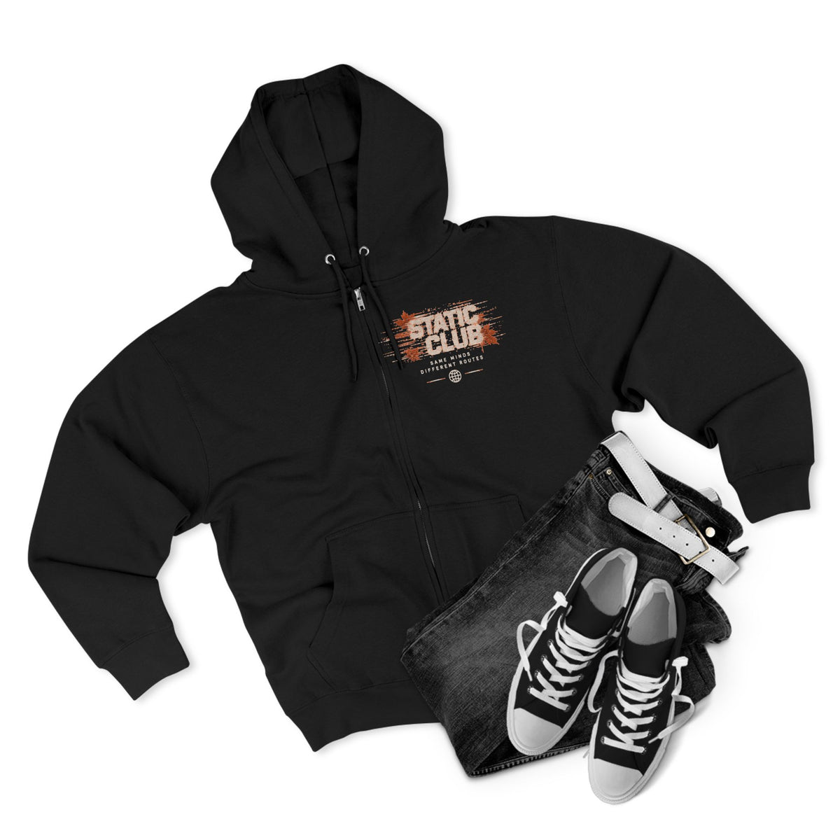 STATIC CLUB Autumn Zip Hoodie — “Same Minds. Different Routes.”