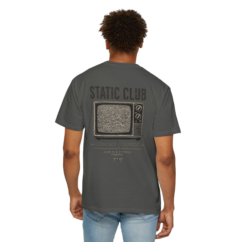 Static Club Vintage TV Screen T-Shirt | Retro Noise Graphic