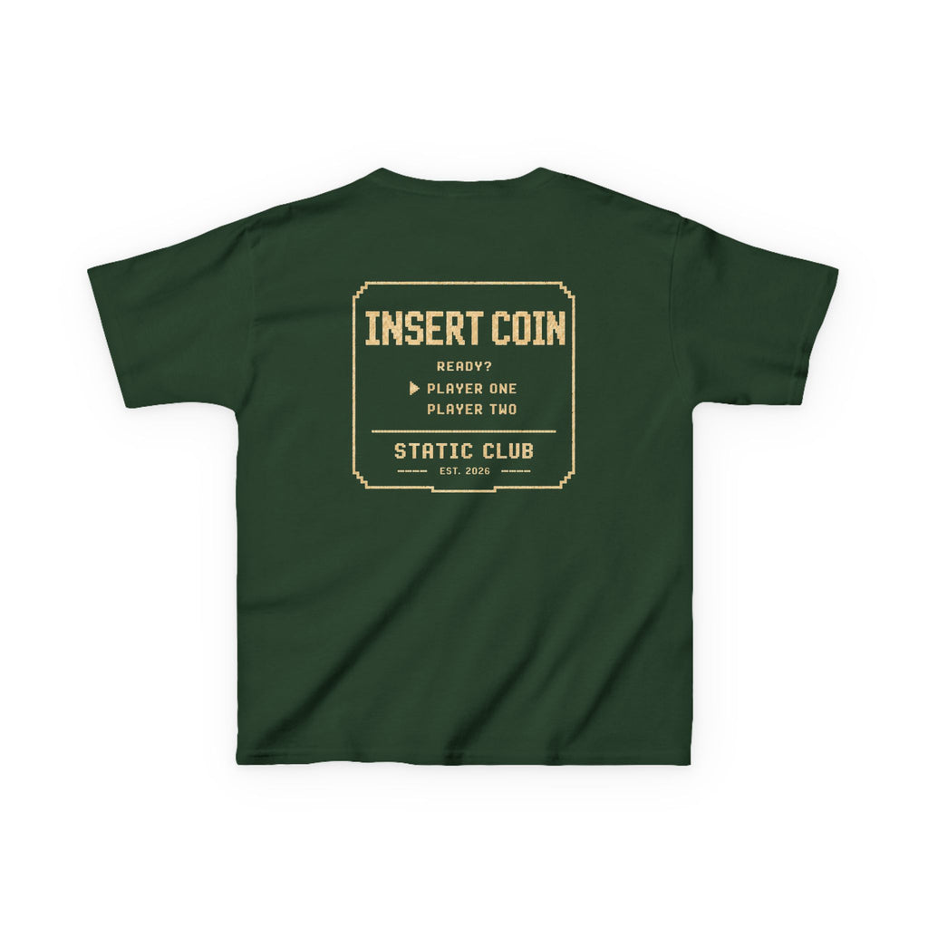 Kids Tee — Retro "Insert Coin" Arcade Gaming Shirt (Static Club)