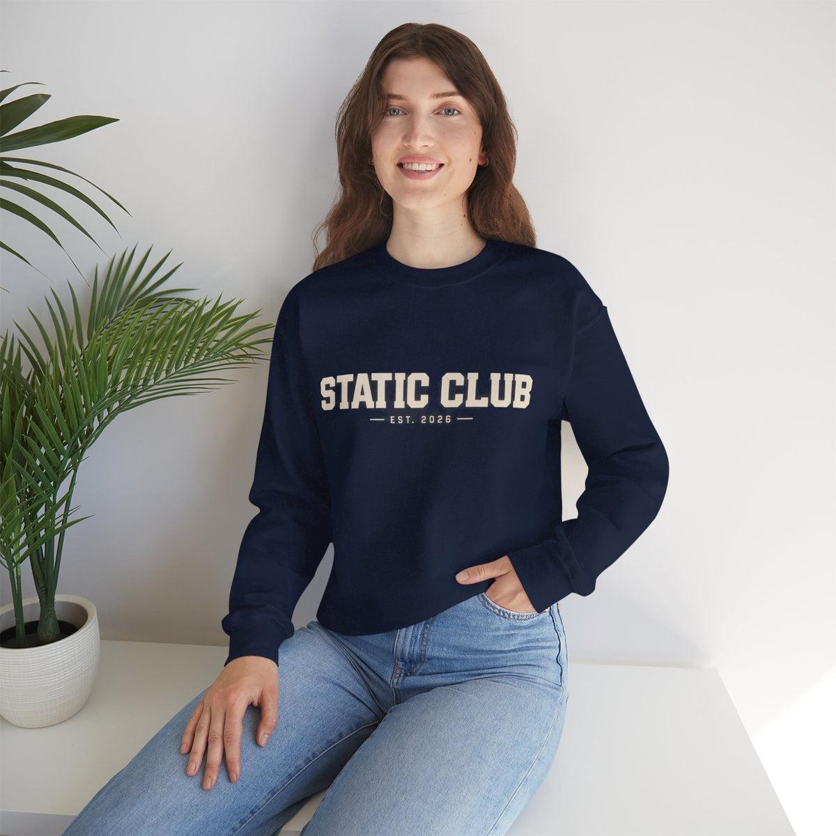 STATIC CLUB Large Print Core Sweatshirt — Minimal Logo Pullover