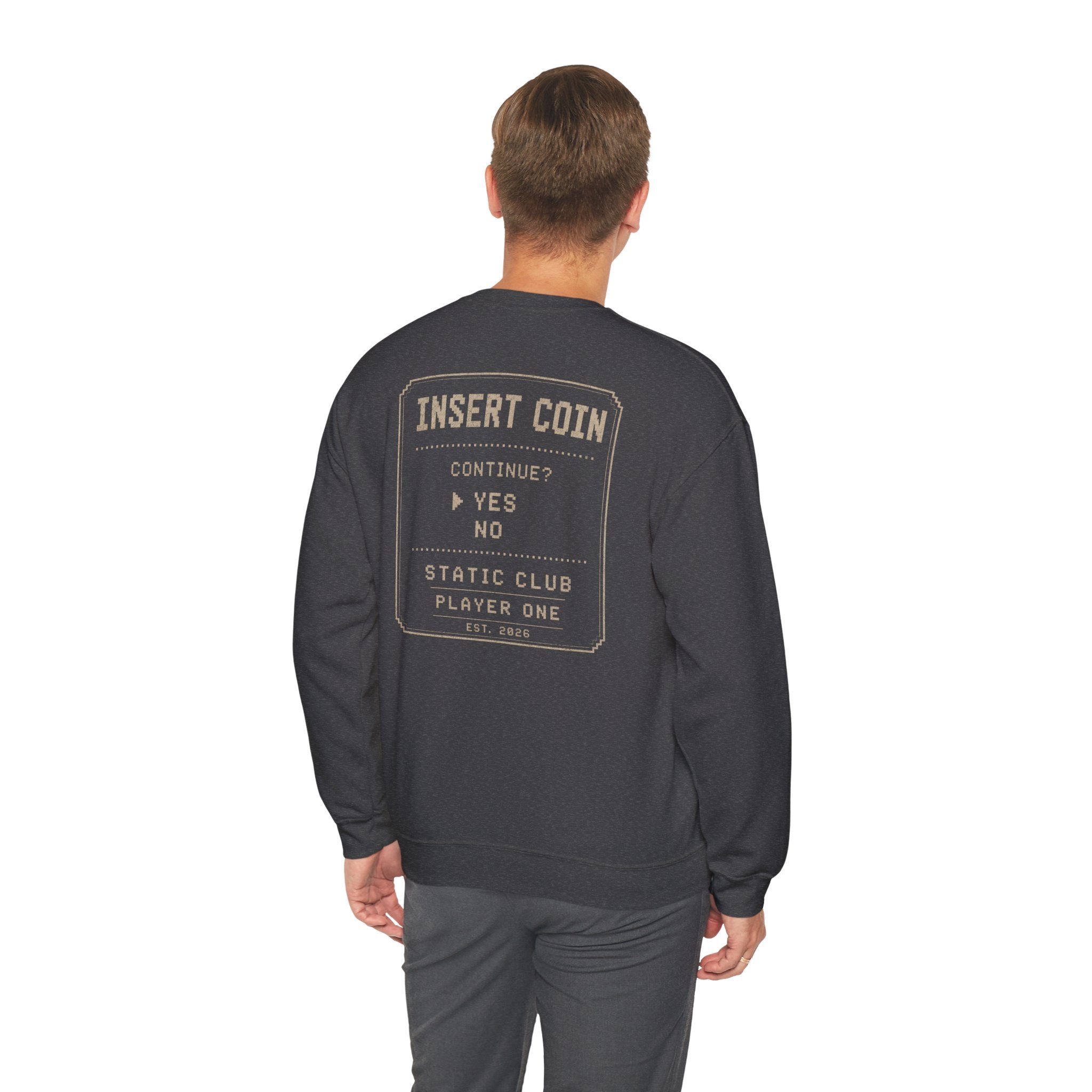 Insert Coin Crewneck Sweatshirt — Retro Arcade "Insert Coin" Vintage Gaming Sweatshirt